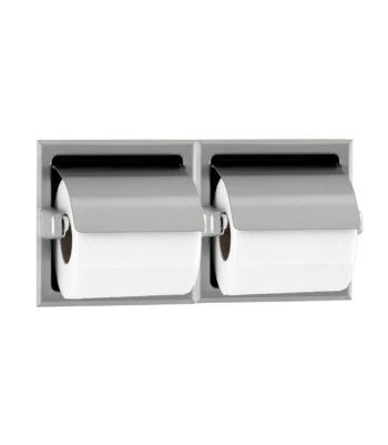 Bobrick B-6997 Recessed Dual Roll Toilet Tissue Dispenser w/ Hood - Satin Finish